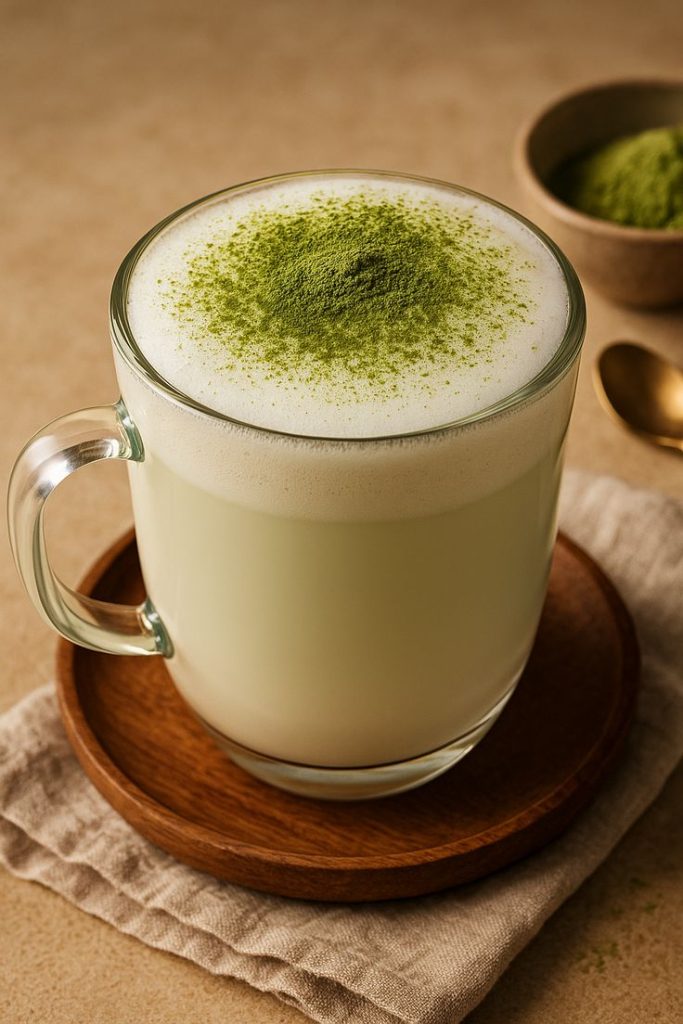 Ly trà sữa matcha thơm ngon với lớp bột matcha rắc trên bề mặt