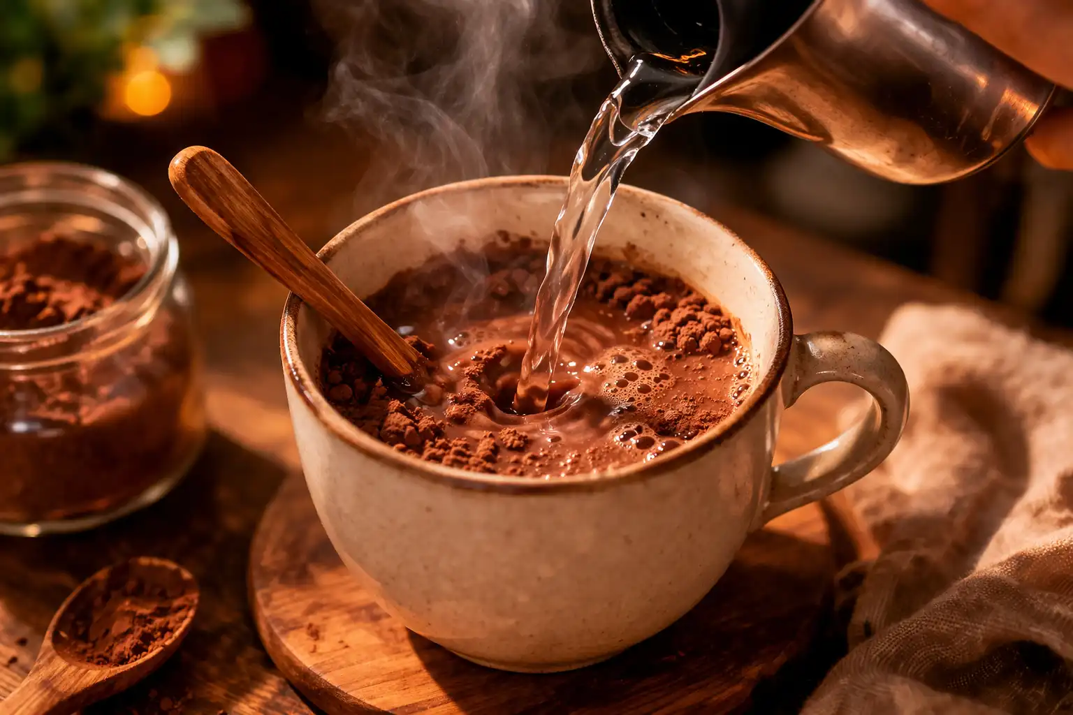 3 cách pha cacao nóng ngon chuẩn vị tại nhà | Bách Vị B'lao 5 Thêm nước đúng cách giúp hỗn hợp cacao mịn và đồng đều hơn