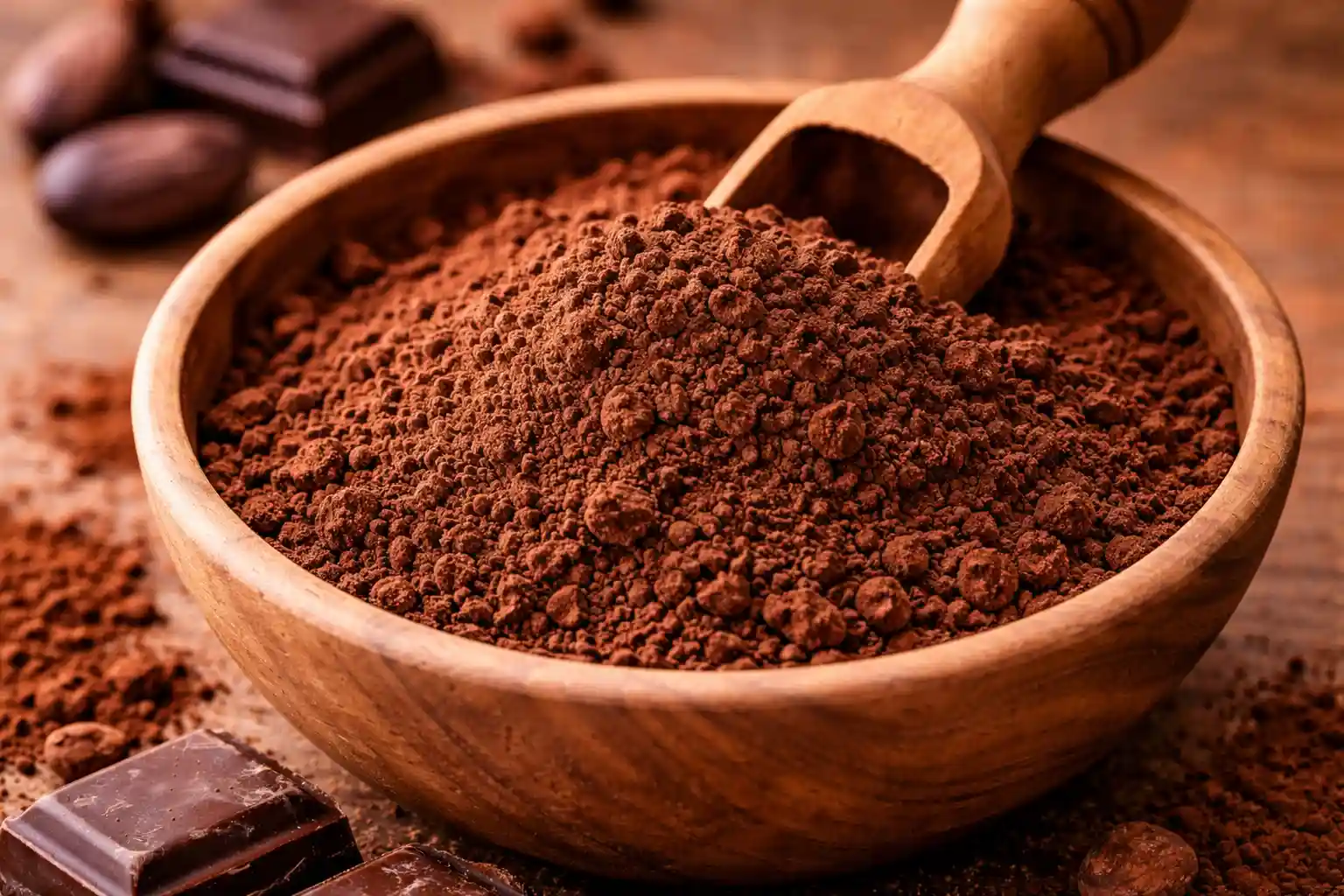 Bột cacao ngon có màu nâu sẫm tự nhiên và kết cấu mịn