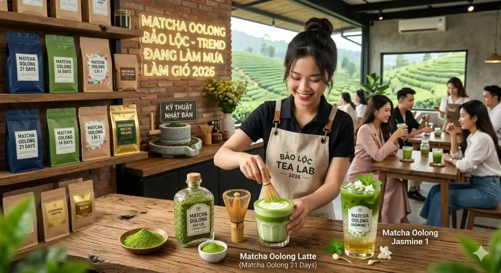 Trend matcha oolong Bảo Lộc 2026: Xu hướng trà healthy "hot" Nhật từ thủ phủ trà Việt | Bách Vị B’lao 1 Gemini Generated Image pci3hgpci3hgpci3